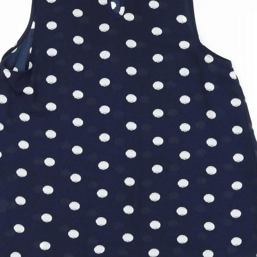 Primark Womens Blue Polka Dot Polyester Basic Tank Size 8 Round Neck