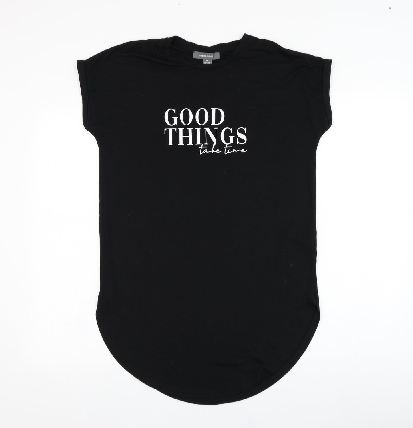 Primark Womens Black  Polyester Basic T-Shirt Size 6 Round Neck - Slogan