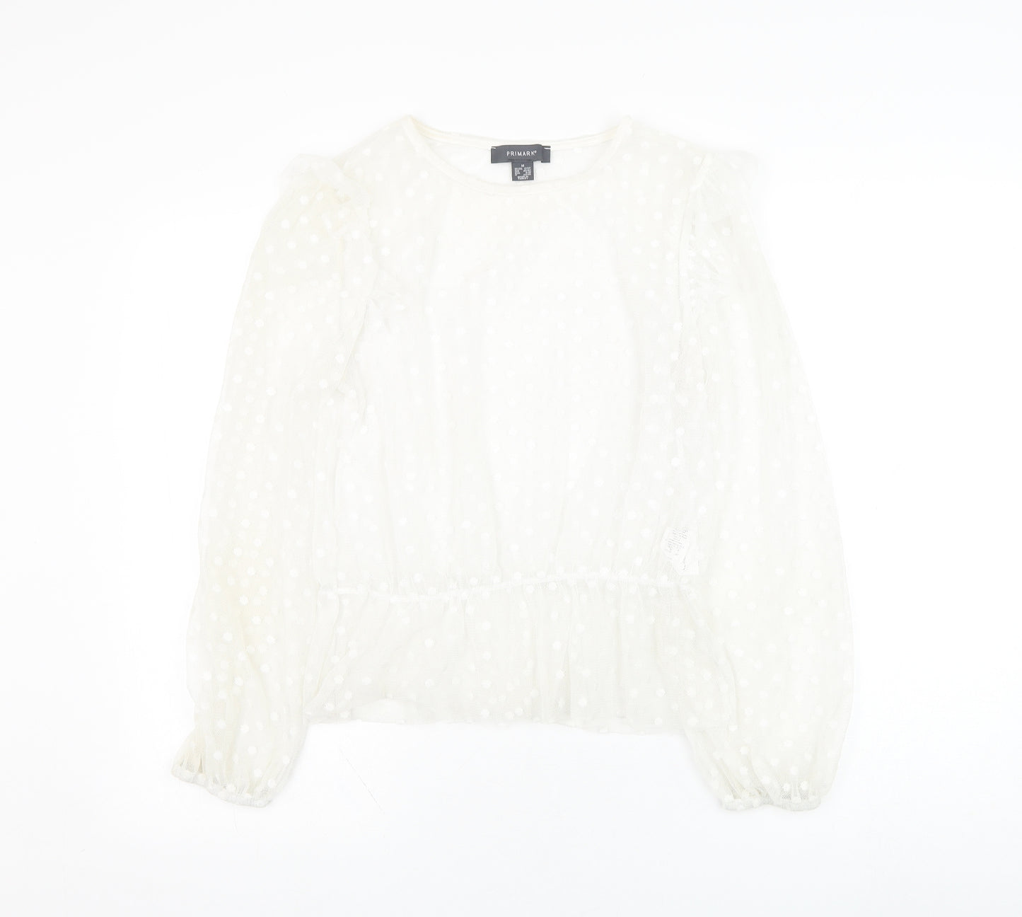 Primark Womens White Polka Dot Polyester Basic Blouse Size 12 Round Neck
