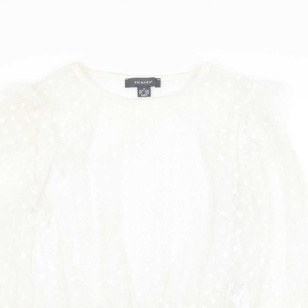 Primark Womens White Polka Dot Polyester Basic Blouse Size 12 Round Neck