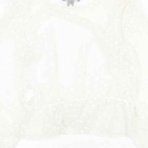 Primark Womens White Polka Dot Polyester Basic Blouse Size 12 Round Neck