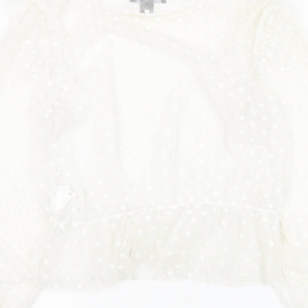 Primark Womens White Polka Dot Polyester Basic Blouse Size 12 Round Neck