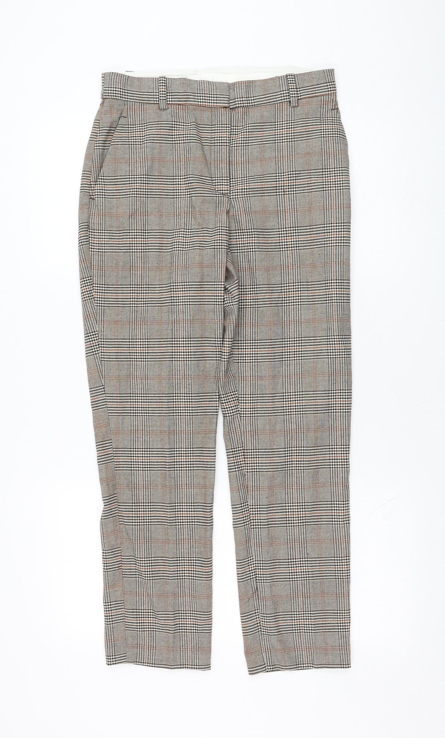 H&M Womens  Check Polyester Carrot Trousers Size 8 L26 in Regular Zip