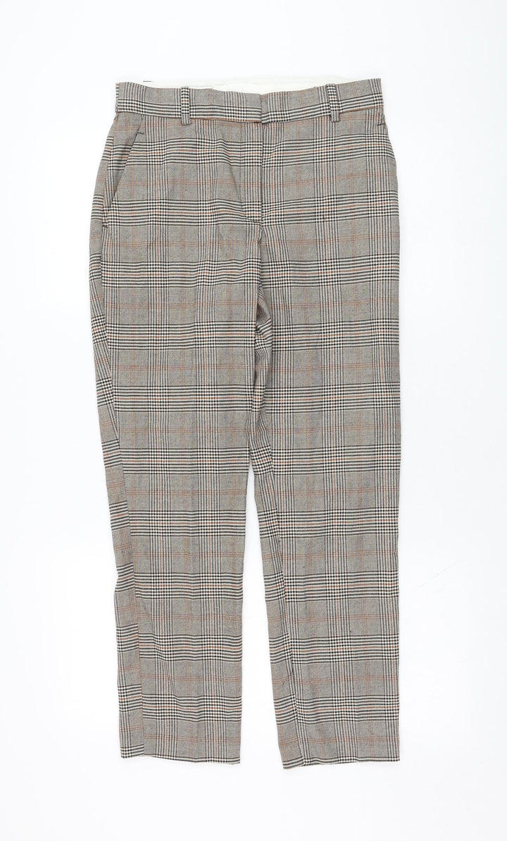 H&M Womens  Check Polyester Carrot Trousers Size 8 L26 in Regular Zip