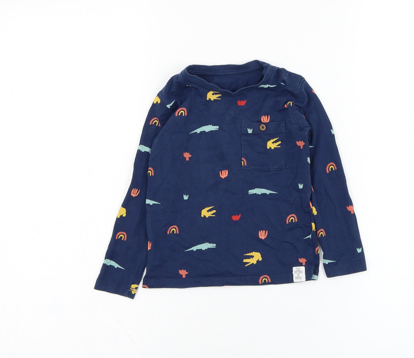 Marks and Spencer Boys Blue  Cotton Basic T-Shirt Size 2-3 Years Round Neck Pullover - Crocodile