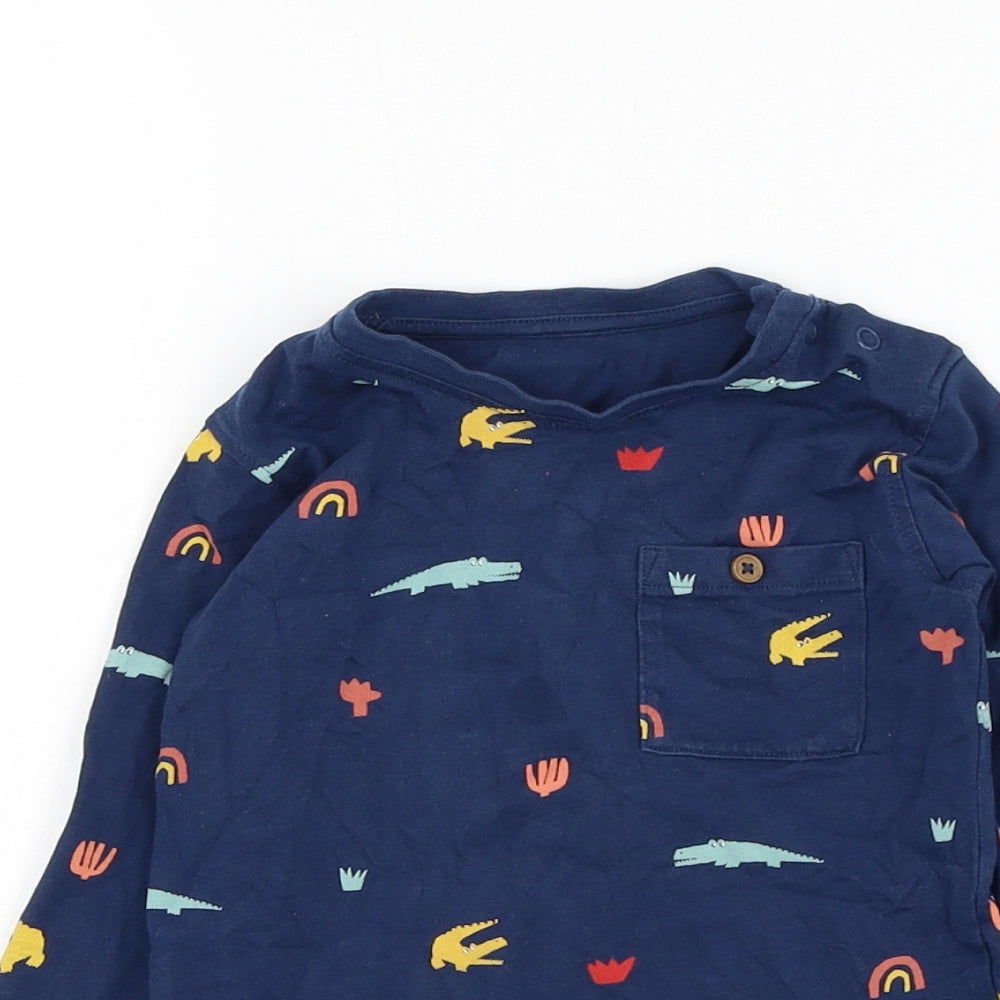 Marks and Spencer Boys Blue  Cotton Basic T-Shirt Size 2-3 Years Round Neck Pullover - Crocodile