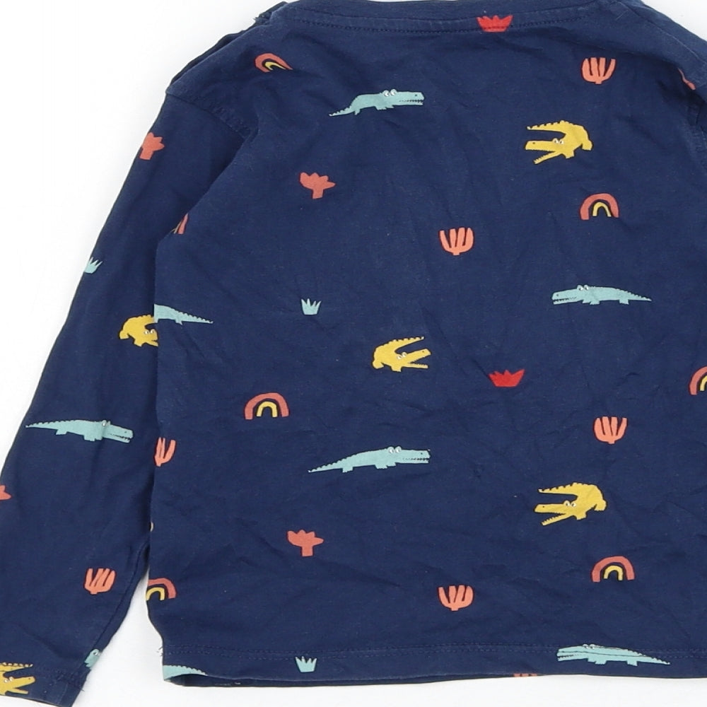 Marks and Spencer Boys Blue  Cotton Basic T-Shirt Size 2-3 Years Round Neck Pullover - Crocodile