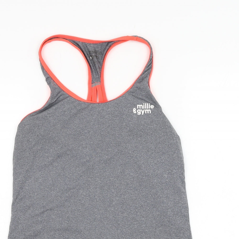 Millie & gym Womens Grey  Polyester Basic Tank Size XS Round Neck Pullover