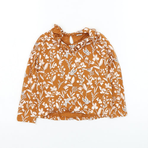 Ty Girls Brown Floral Cotton Basic T-Shirt Size 2-3 Years Round Neck Pullover