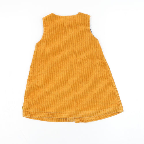 Little Bird Girls Yellow  Cotton Pinafore/Dungaree Dress  Size 18-24 Months  Round Neck Button - Rainbow