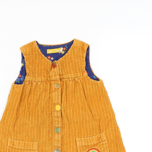 Little Bird Girls Yellow  Cotton Pinafore/Dungaree Dress  Size 18-24 Months  Round Neck Button - Rainbow
