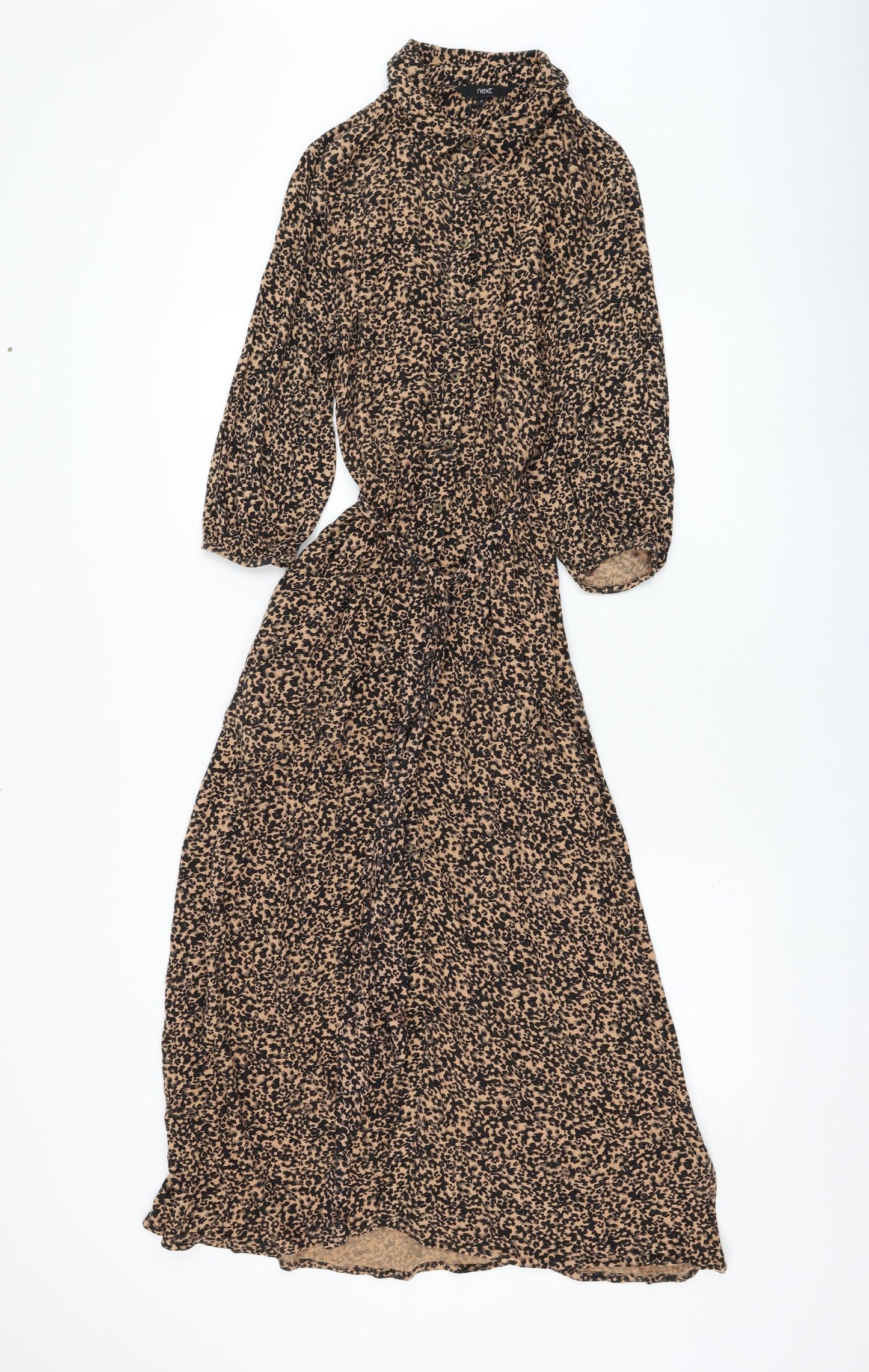 NEXT Womens Brown Animal Print Viscose Shirt Dress  Size 6  Collared Button