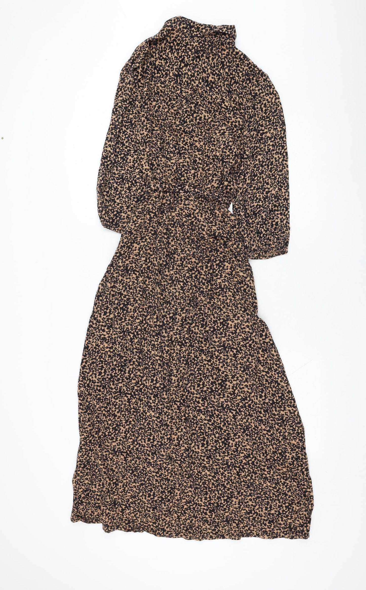 NEXT Womens Brown Animal Print Viscose Shirt Dress  Size 6  Collared Button