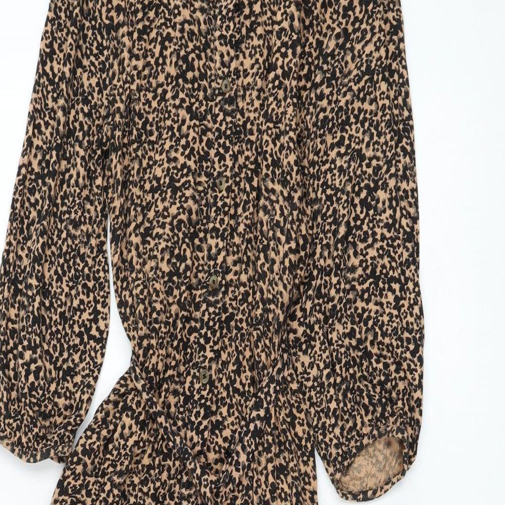 NEXT Womens Brown Animal Print Viscose Shirt Dress  Size 6  Collared Button