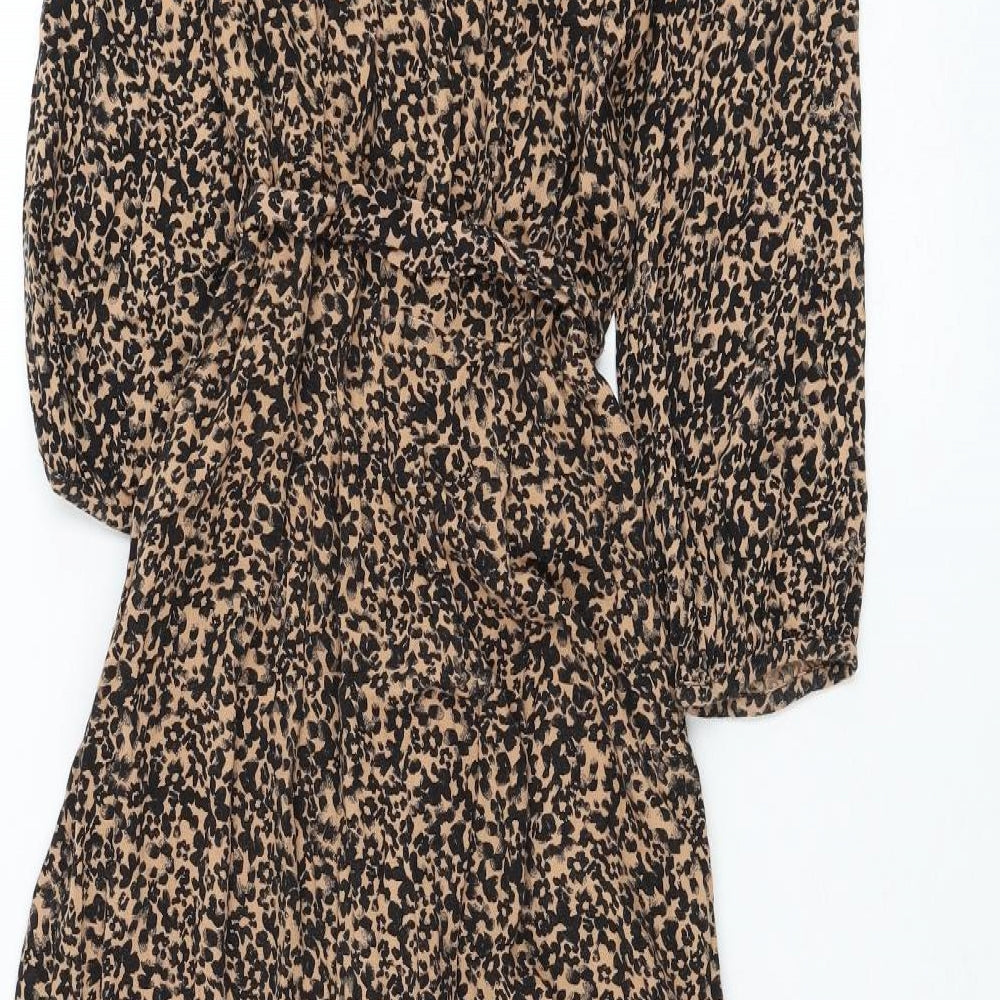 NEXT Womens Brown Animal Print Viscose Shirt Dress  Size 6  Collared Button