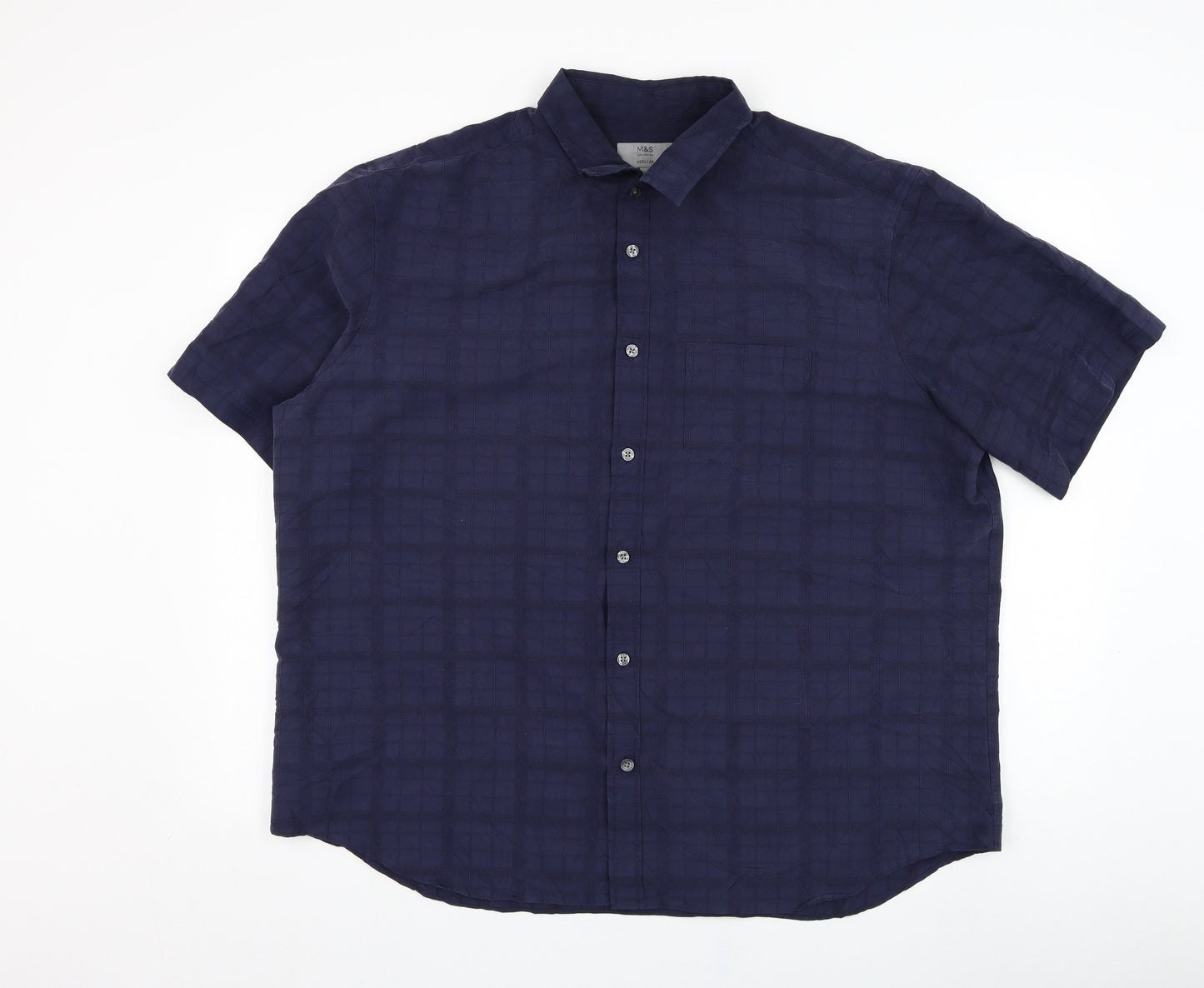 Marks and Spencer Mens Blue  Modal  Button-Up Size 2XL Collared Button