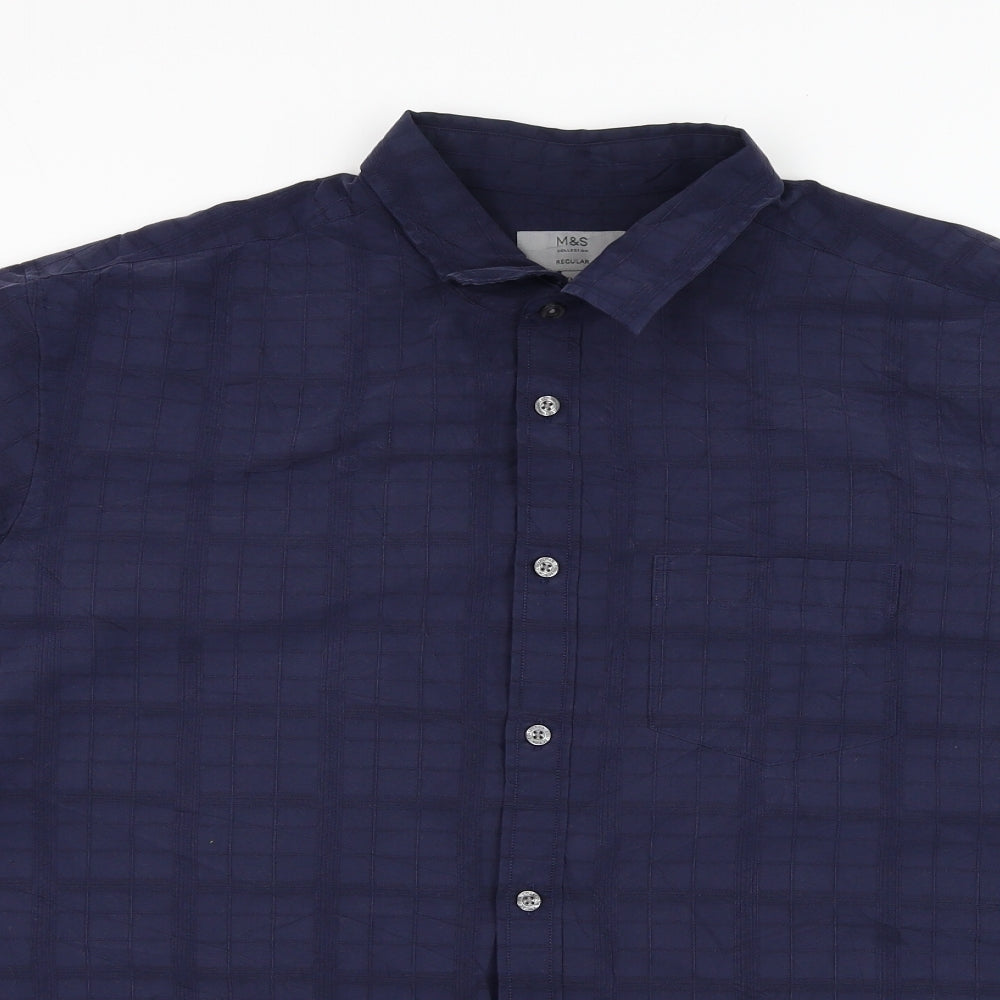 Marks and Spencer Mens Blue  Modal  Button-Up Size 2XL Collared Button