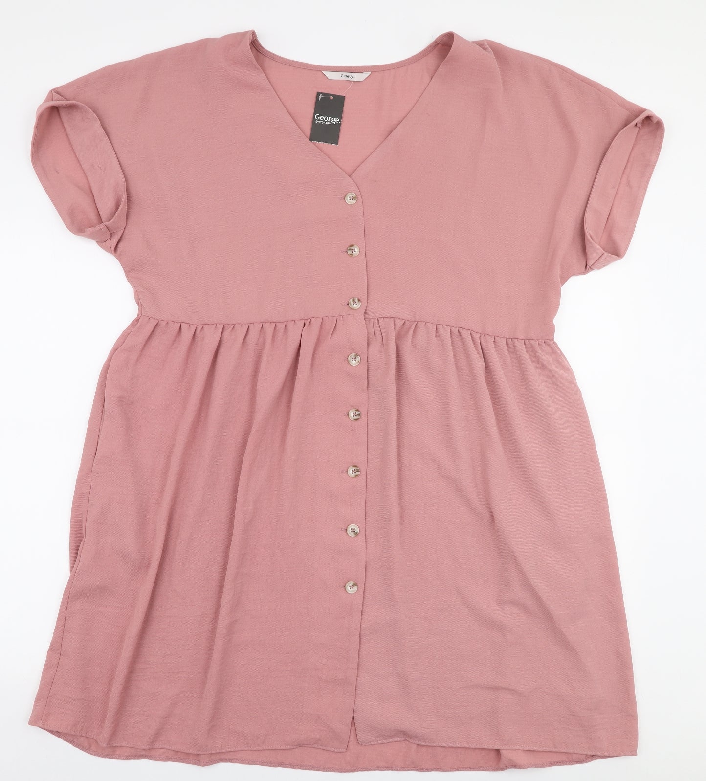 George Womens Pink  Polyester Skater Dress  Size 18  V-Neck Button