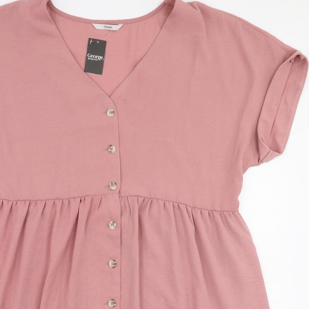 George Womens Pink  Polyester Skater Dress  Size 18  V-Neck Button