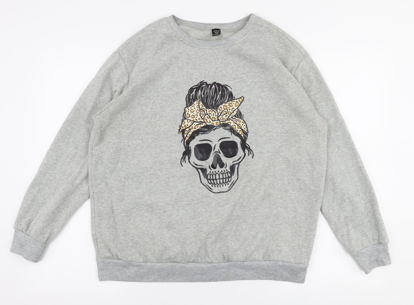 SheIn Womens Grey  Cotton Pullover Sweatshirt Size XL  Pullover - Skull