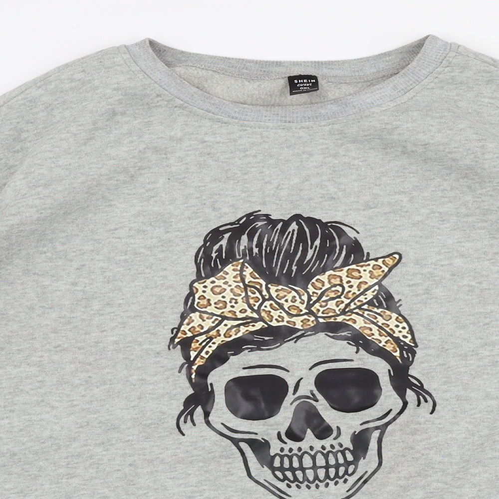 SheIn Womens Grey  Cotton Pullover Sweatshirt Size XL  Pullover - Skull