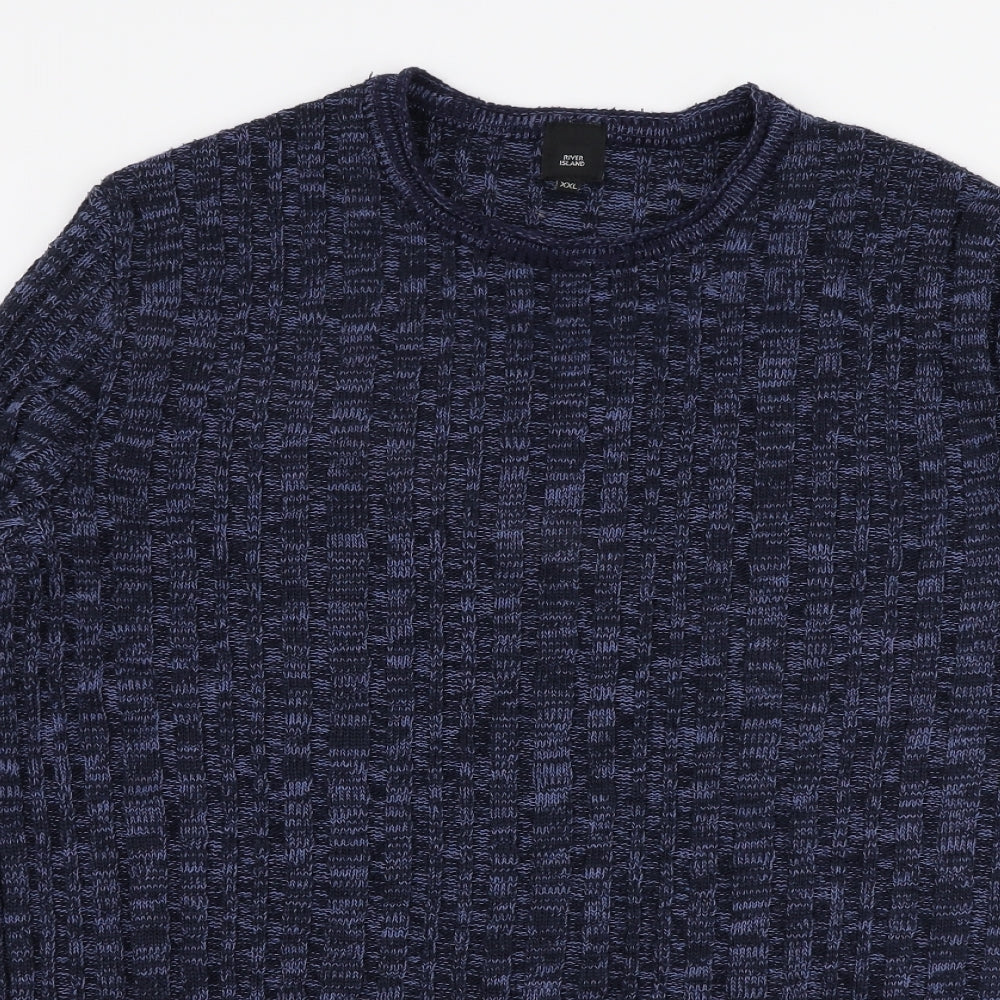 River Island Mens Blue Round Neck  Acrylic Pullover Jumper Size 2XL