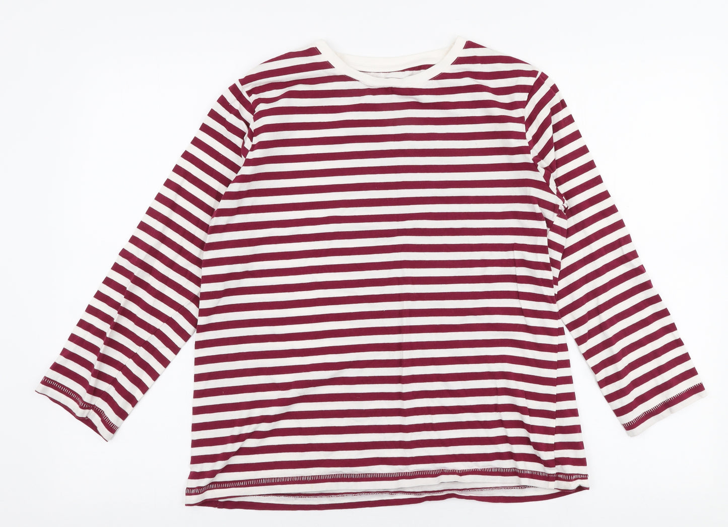 Dunnes Stores Womens Purple Striped Cotton Jersey T-Shirt Size L Round Neck