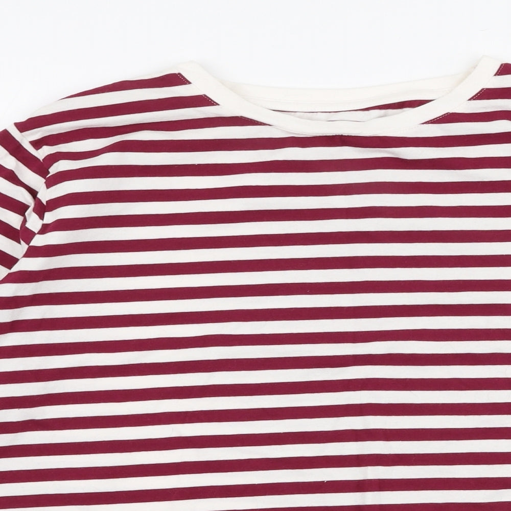 Dunnes Stores Womens Purple Striped Cotton Jersey T-Shirt Size L Round Neck