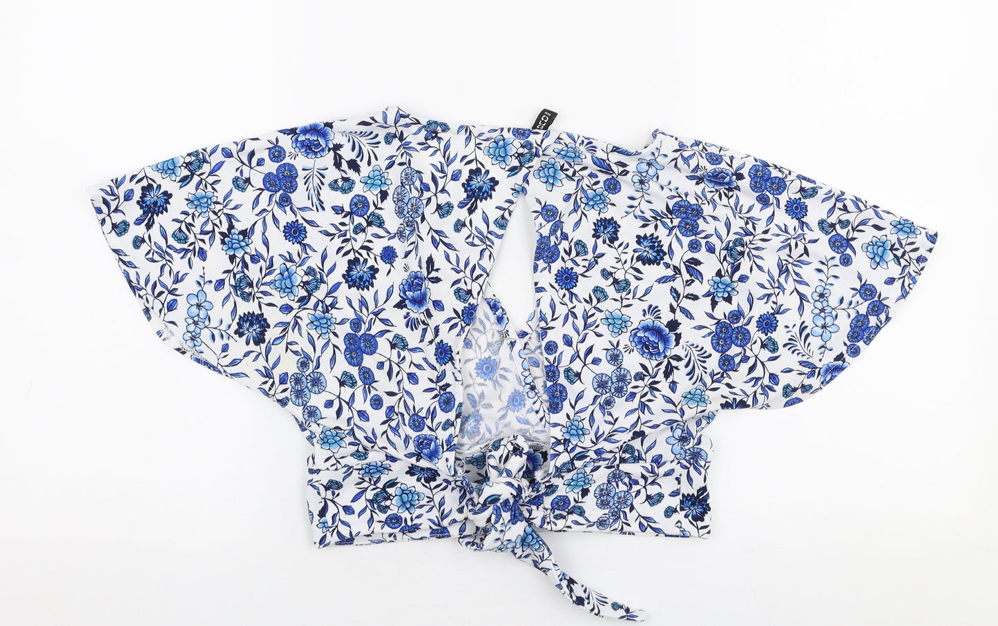 H&M Womens Blue Floral Polyester Cropped Blouse Size M V-Neck