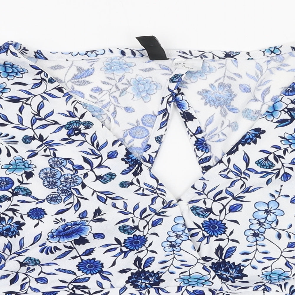 H&M Womens Blue Floral Polyester Cropped Blouse Size M V-Neck
