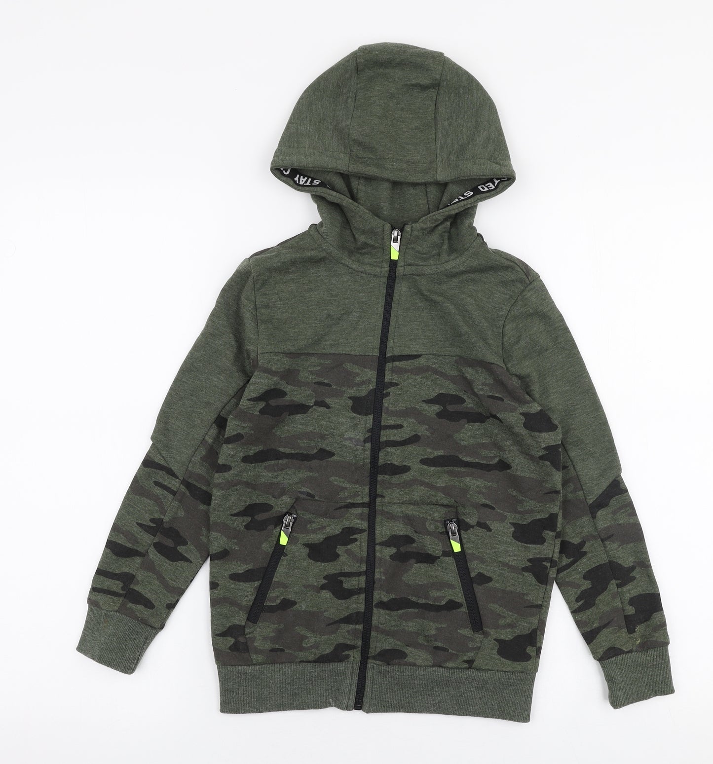 F&F Boys Green Camouflage Polyester Pullover Hoodie Size 7-8 Years  Zip