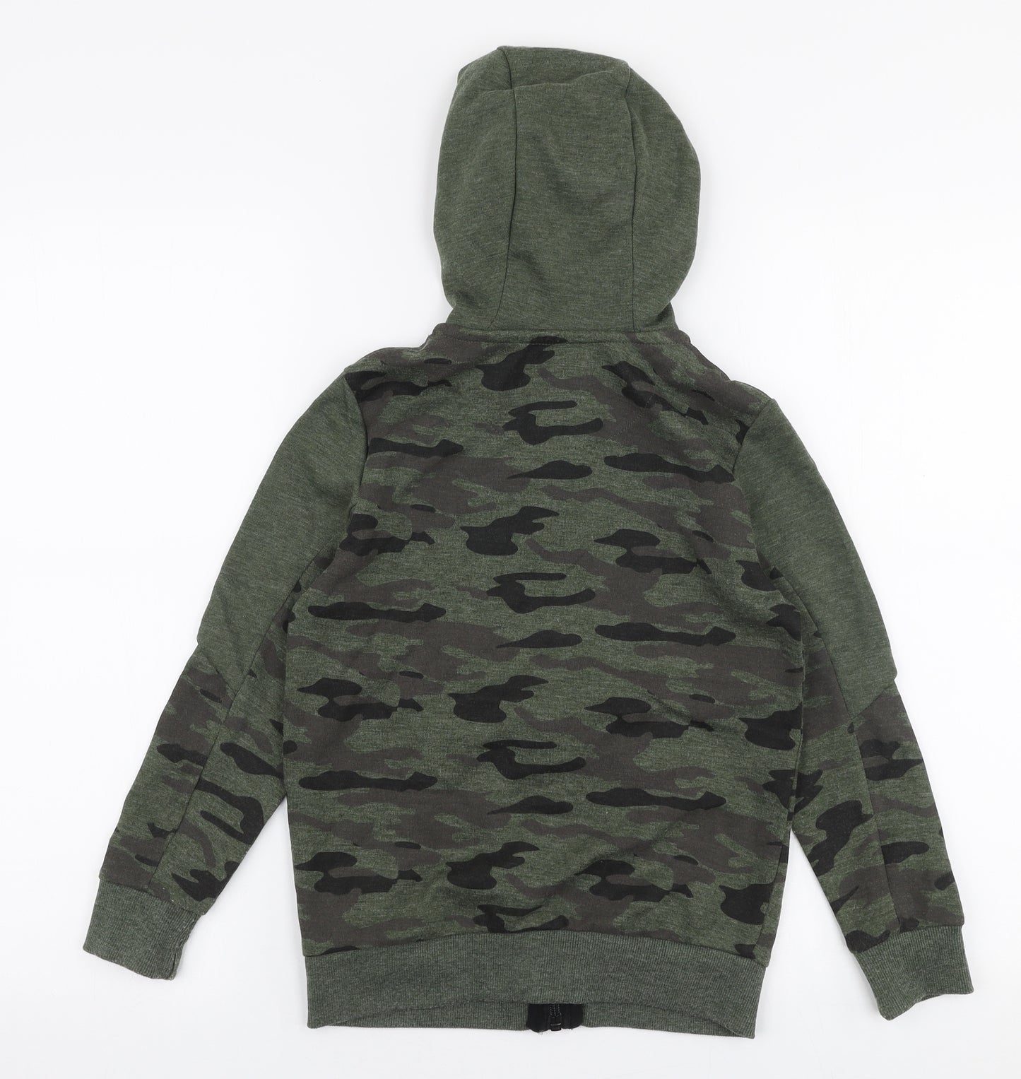 F&F Boys Green Camouflage Polyester Pullover Hoodie Size 7-8 Years  Zip