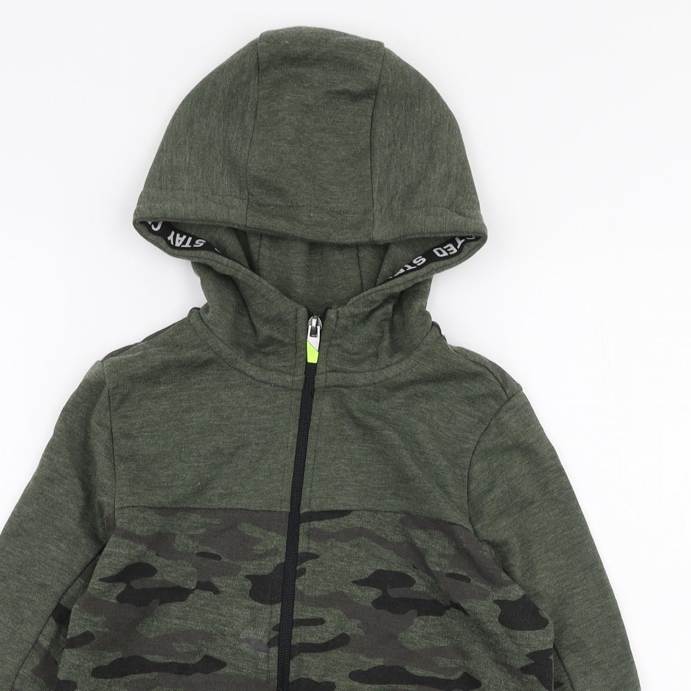 F&F Boys Green Camouflage Polyester Pullover Hoodie Size 7-8 Years  Zip