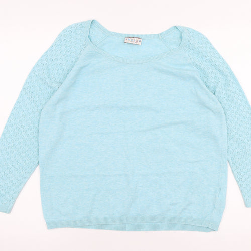 Marks and Spencer Womens Blue Round Neck  100% Cotton Pullover Jumper Size 14
