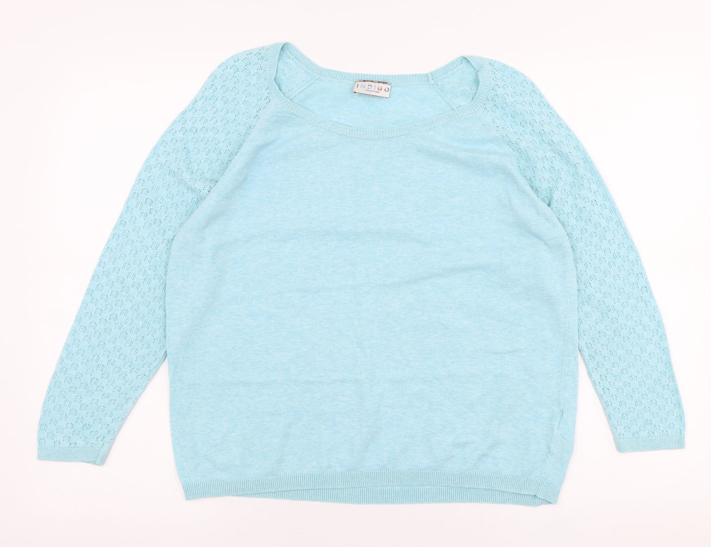 Marks and Spencer Womens Blue Round Neck  100% Cotton Pullover Jumper Size 14