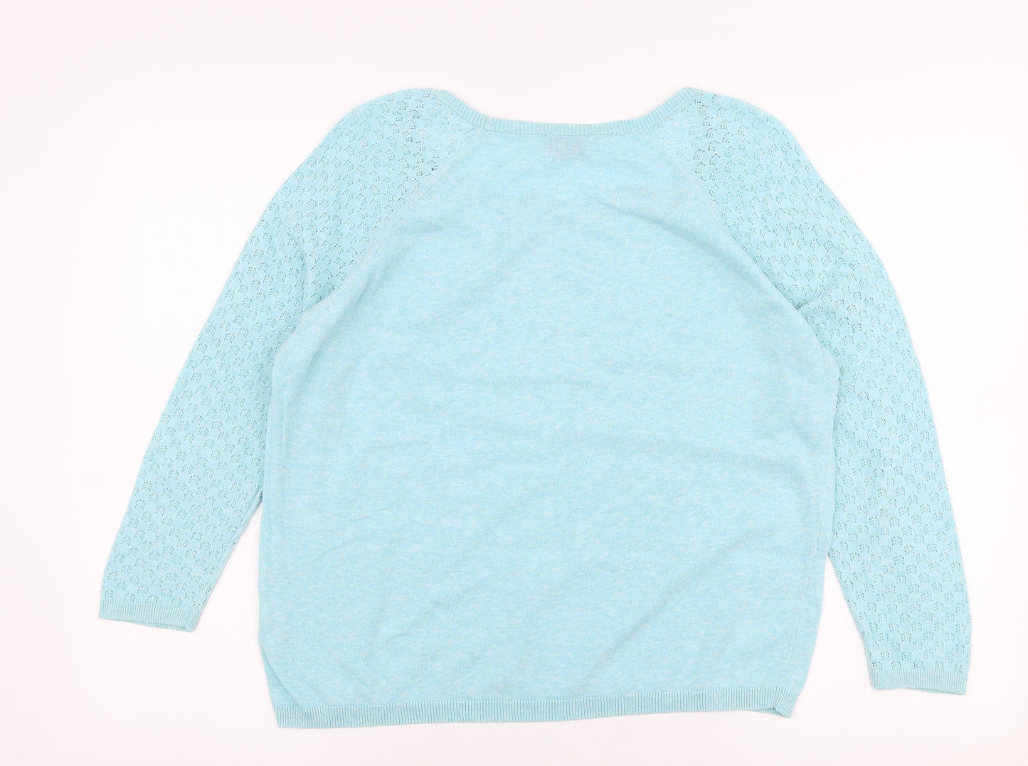 Marks and Spencer Womens Blue Round Neck  100% Cotton Pullover Jumper Size 14