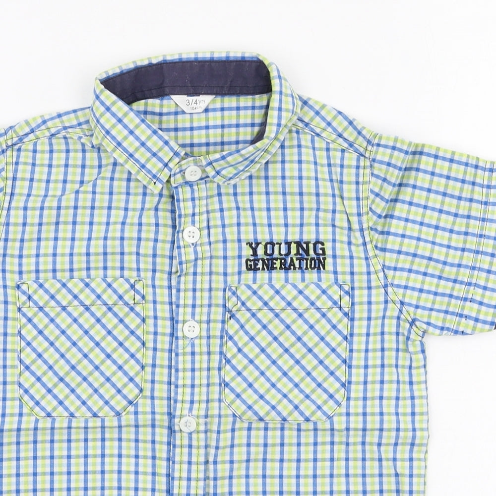 Preworn Boys Multicoloured Check Polyester Basic Button-Up Size 3-4 Years Collared Button