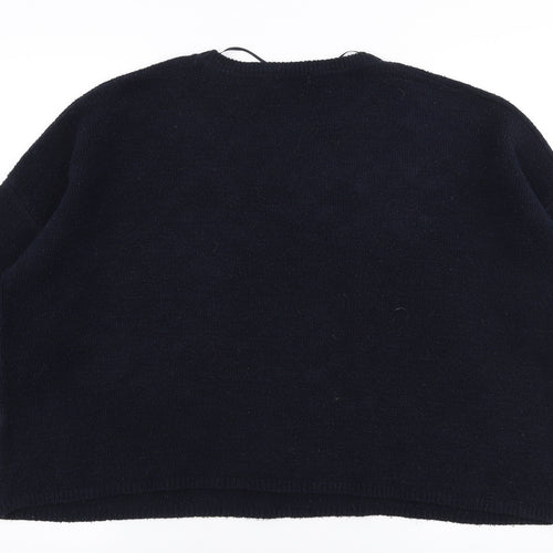 Bershka  Womens Blue Round Neck Floral Polyester Pullover Jumper Size M