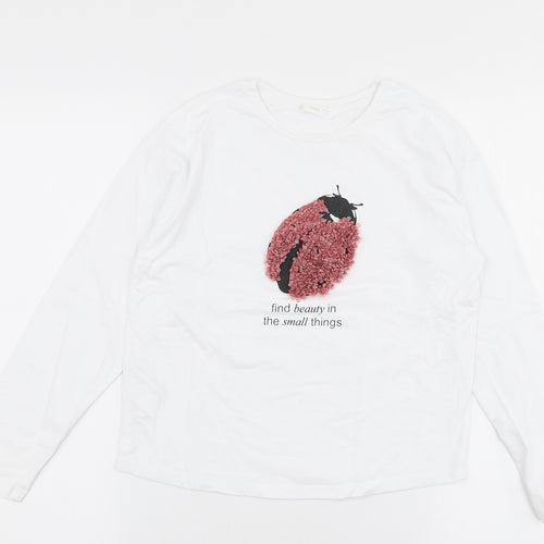 MNG Girls White  Polyester Jersey T-Shirt Size 10 Years Round Neck Pullover - Lady bird