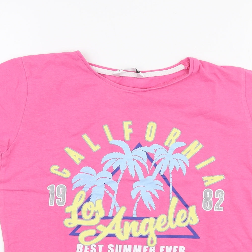 Pep & Co Girls Pink  100% Cotton Jersey T-Shirt Size 11-12 Years Round Neck Pullover - Los angeles