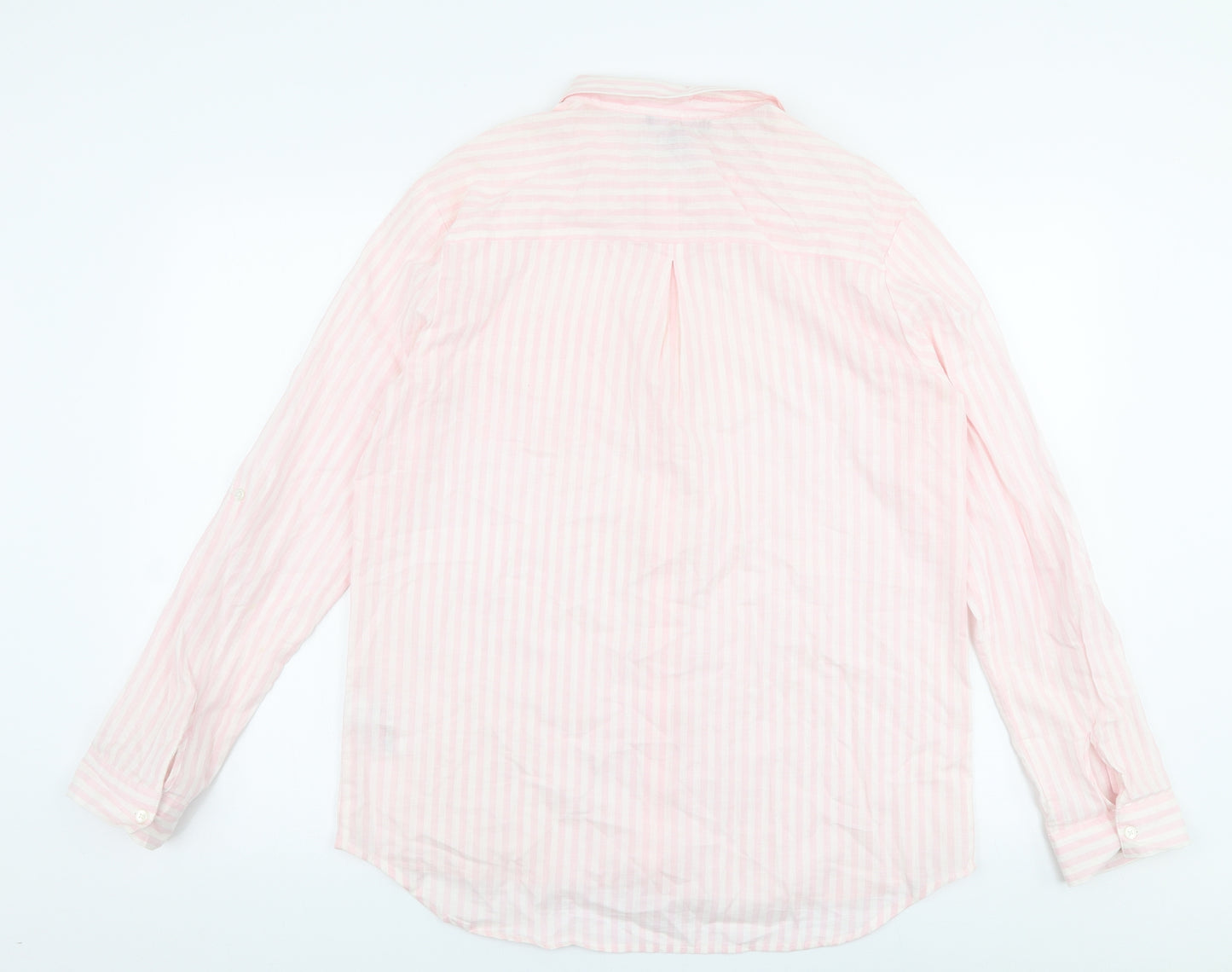 Primark Womens Pink Striped 100% Cotton Basic Button-Up Size 14 Collared