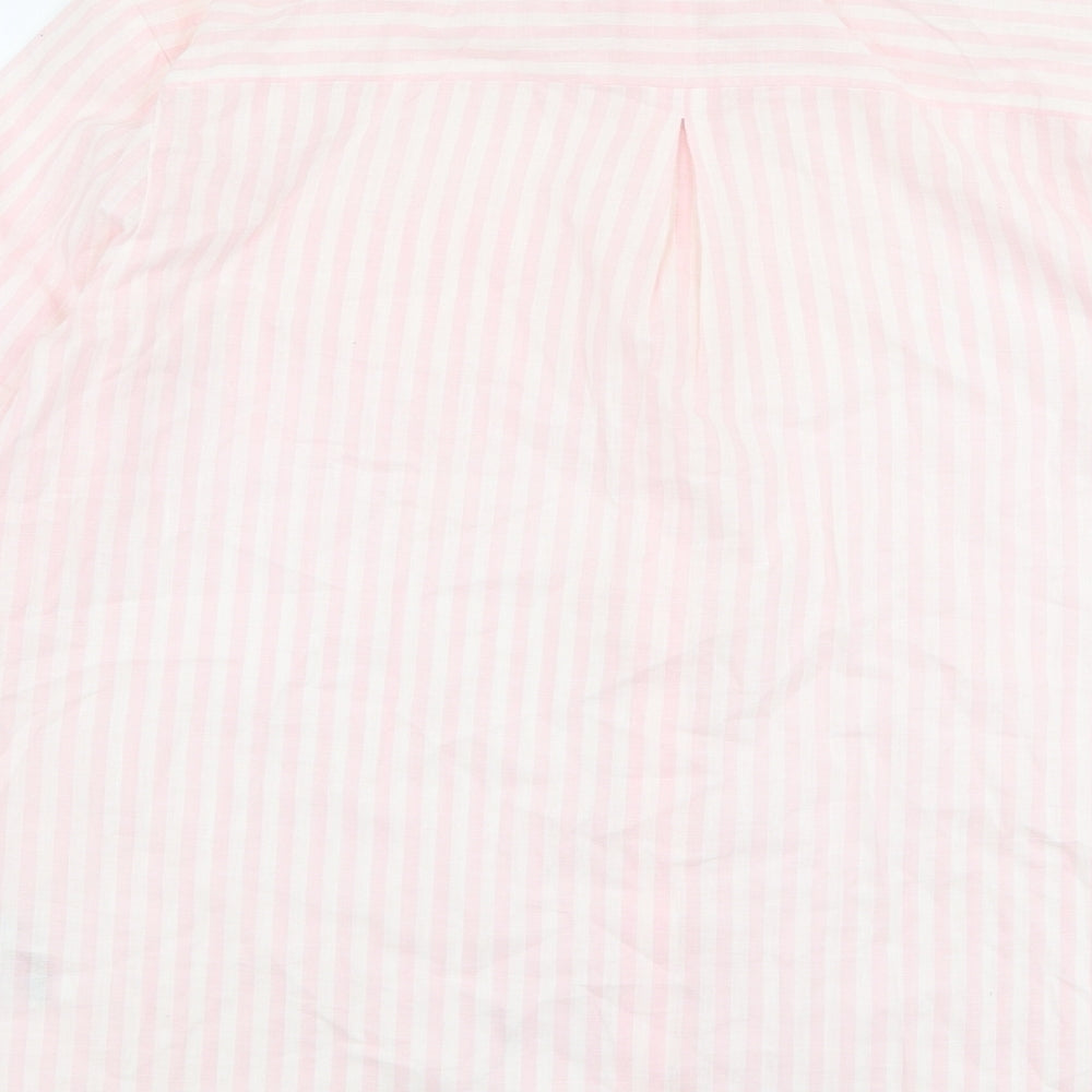 Primark Womens Pink Striped 100% Cotton Basic Button-Up Size 14 Collared