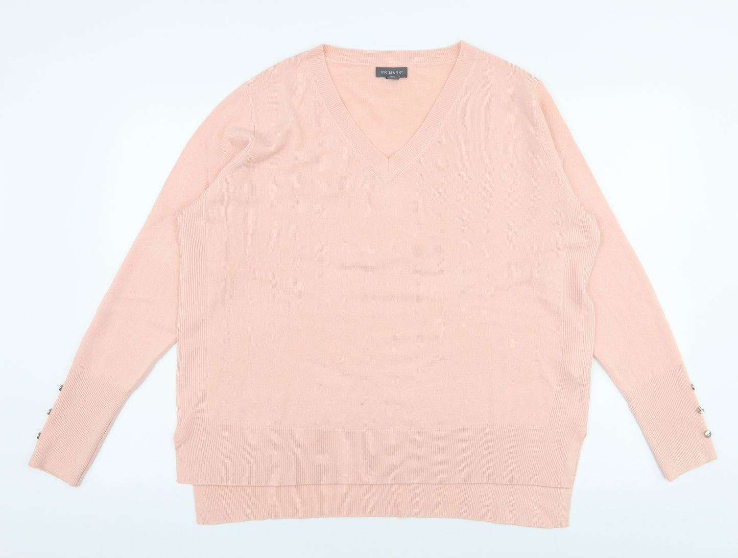 Primark Womens Pink V-Neck  Acrylic Pullover Jumper Size L