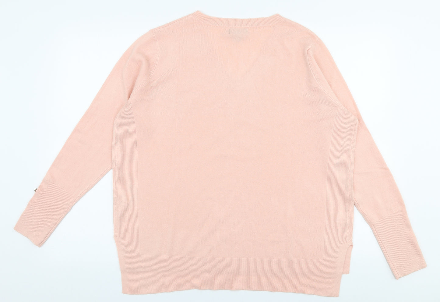 Primark Womens Pink V-Neck  Acrylic Pullover Jumper Size L