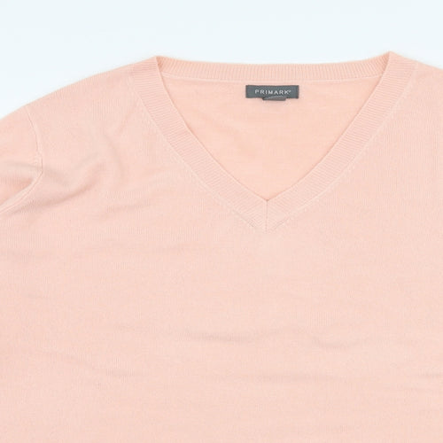 Primark Womens Pink V-Neck  Acrylic Pullover Jumper Size L