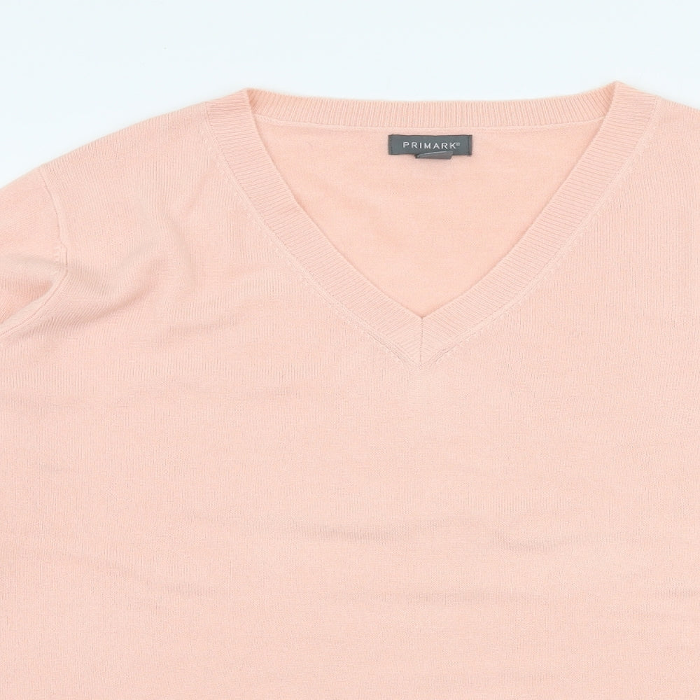 Primark Womens Pink V-Neck  Acrylic Pullover Jumper Size L