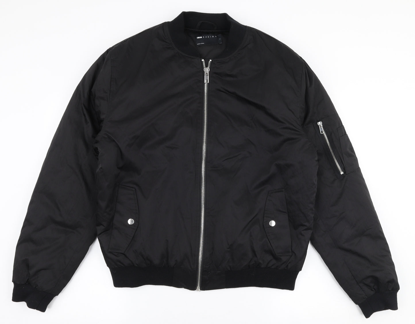 ASOS Mens Black   Bomber Jacket Coat Size L  Zip