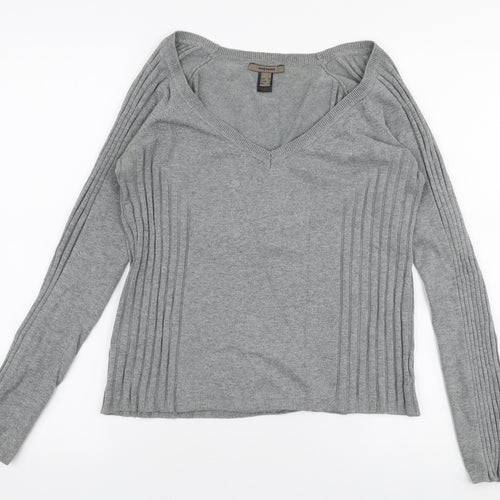 MNG Womens Grey V-Neck  Polyester Pullover Jumper Size XL