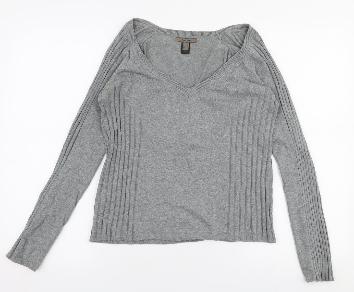 MNG Womens Grey V-Neck  Polyester Pullover Jumper Size XL