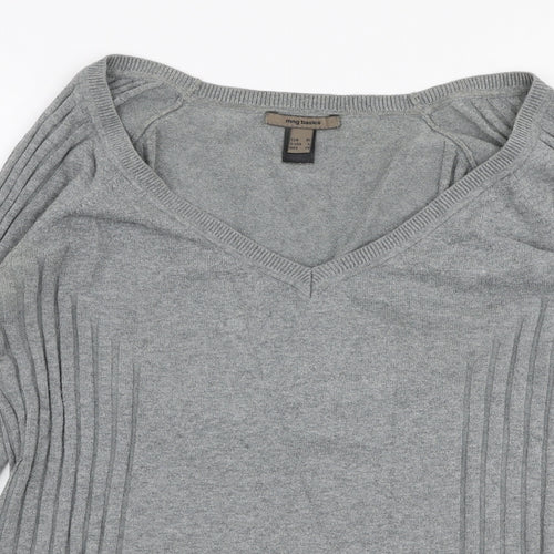 MNG Womens Grey V-Neck  Polyester Pullover Jumper Size XL